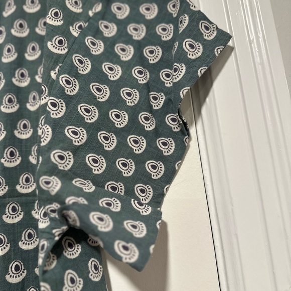 Women’s L/XL Cotton Boxy Lightweight Teal Repeat Oval Abstract Pattern Blouse. - Picture 15 of 16